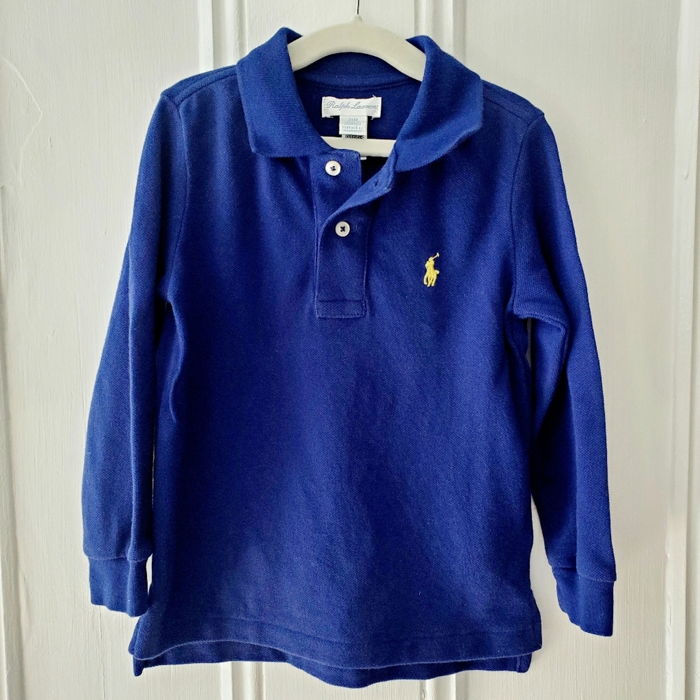 EUC Ralph Lauren Baby Boy Cotton Mesh Long-Sleeve Polo Shirt: Blue & Yellow